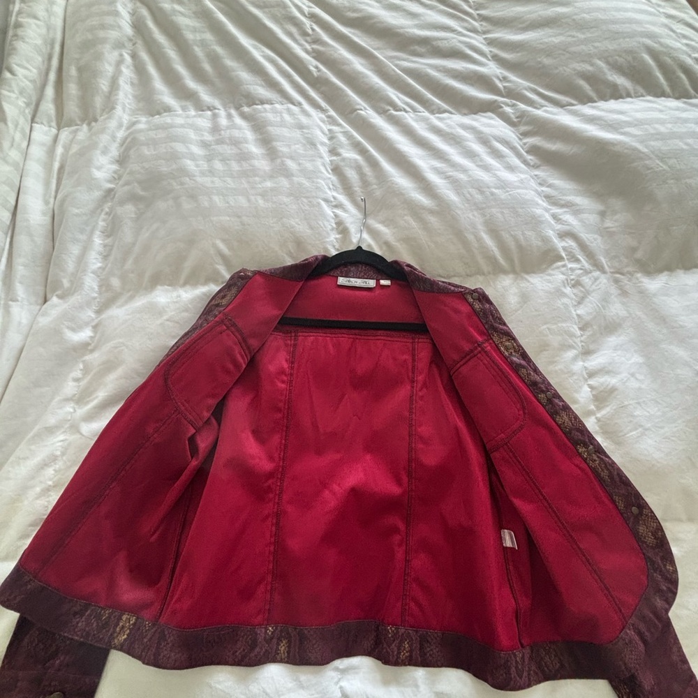 Chic Burgundy and Gold Python Print Leather Jacket - image 4